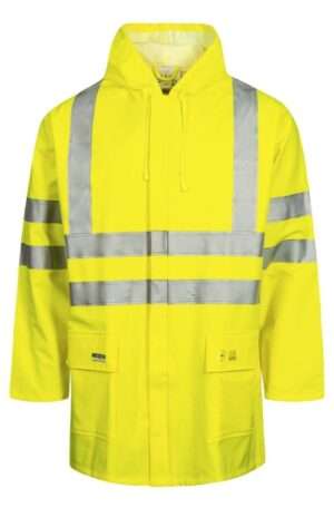 HI-VIS REGNJAKKE I KRAFTIG PU:PVC KVALITET-gul