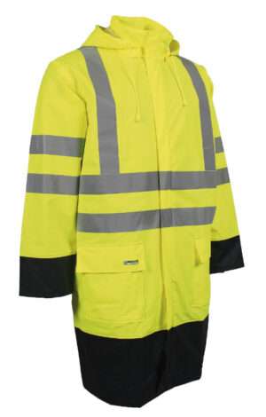 HI-VIS REGNJAKKE I PU KVALITET, 100 CM LANG