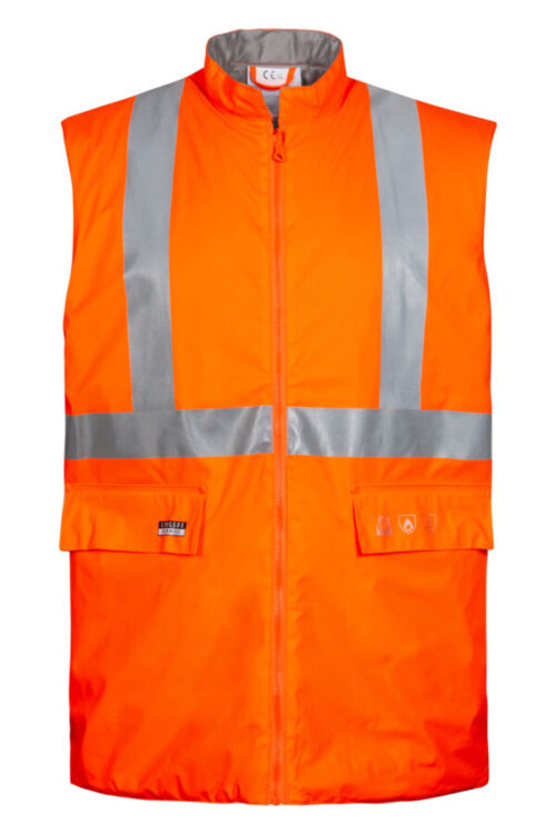 Brandhæmmende Hi-Vis vest i PU kvalitet med quiltet foer