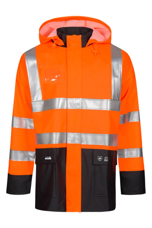 Hi-Vis regnjakke i kraftig PU/PVC kvalitet