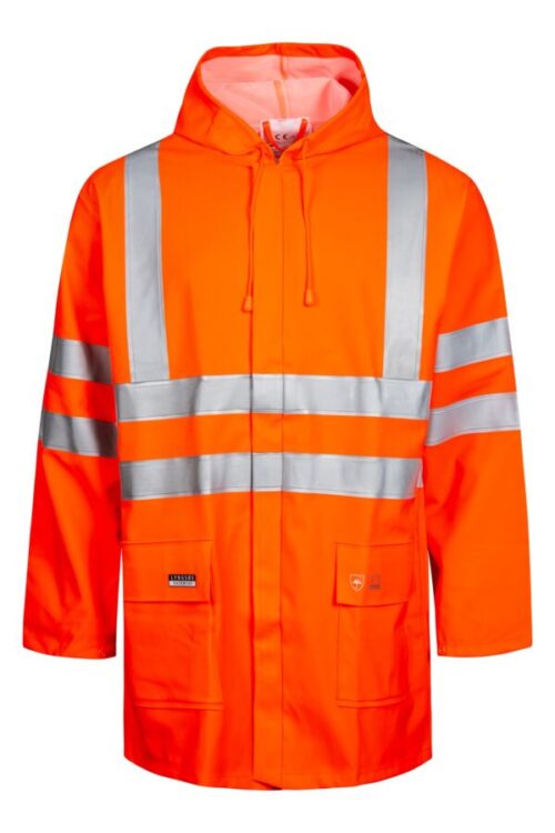 Hi-Vis regnjakke i kraftig PU/PVC kvalitet